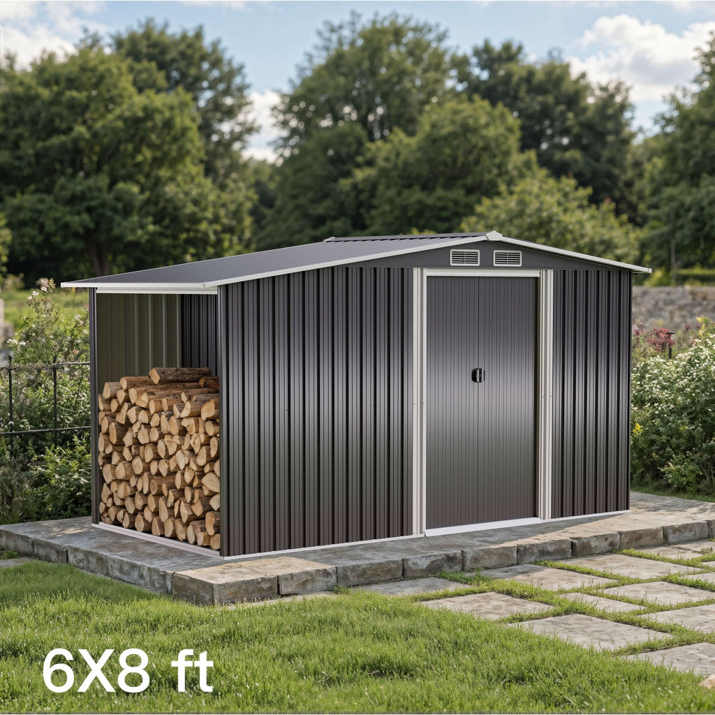 4×8/ 6×8 / 8×8/ 10×8ft Steel Garden Storage Bike Shed with Gable Roof Top Air Circulation Design