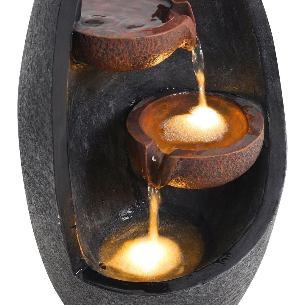 Garden Water Feature Fountain with LED Light Electric Pump Cascade Home Decor