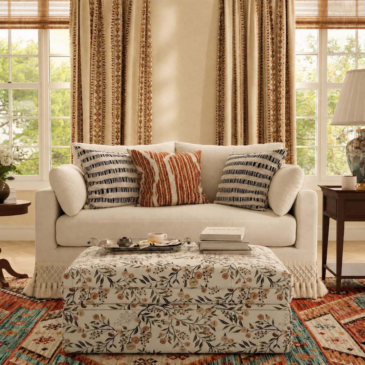 Cottonfy Cotton-Linen Washable Fringe 2 Seater Sofa