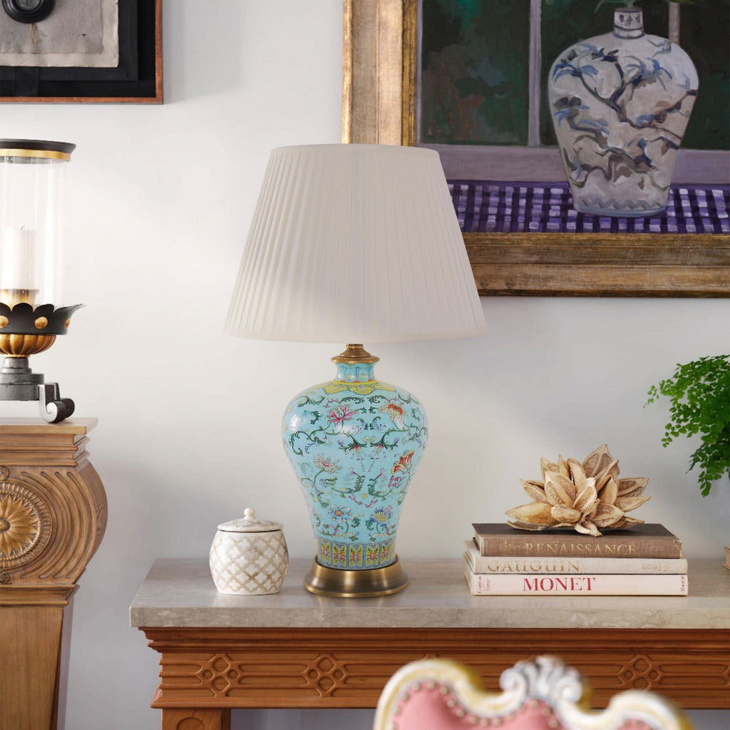 Lightsin Vibrant Ceramic Table Lamps for Living Room – Handcrafted Design with Warm Fabric Shade
