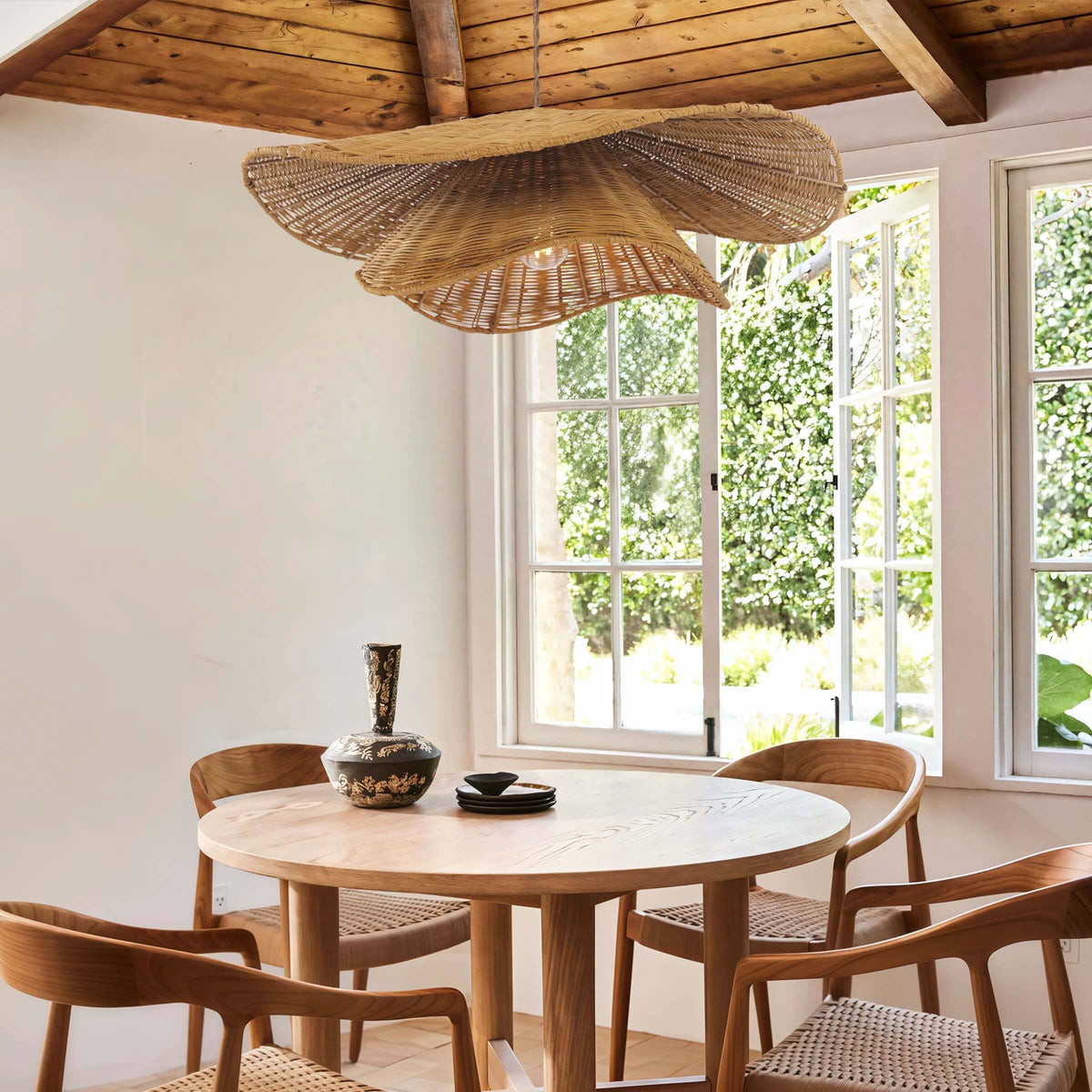 Lightsin Woven Rattan and Iron Pendant Light – Organic Ceiling Pendant Light for Dining Room, Living Room, and Modern Rustic Interiors