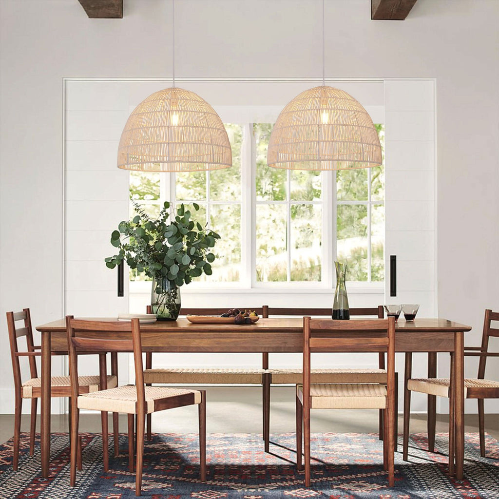 Lightsin Cella-Handwoven Paper Rope Dome Pendant Light – Eco-Friendly Ceiling Pendant Light with Iron Frame for Kitchen Island, Dining Room, or Living Room Lighting