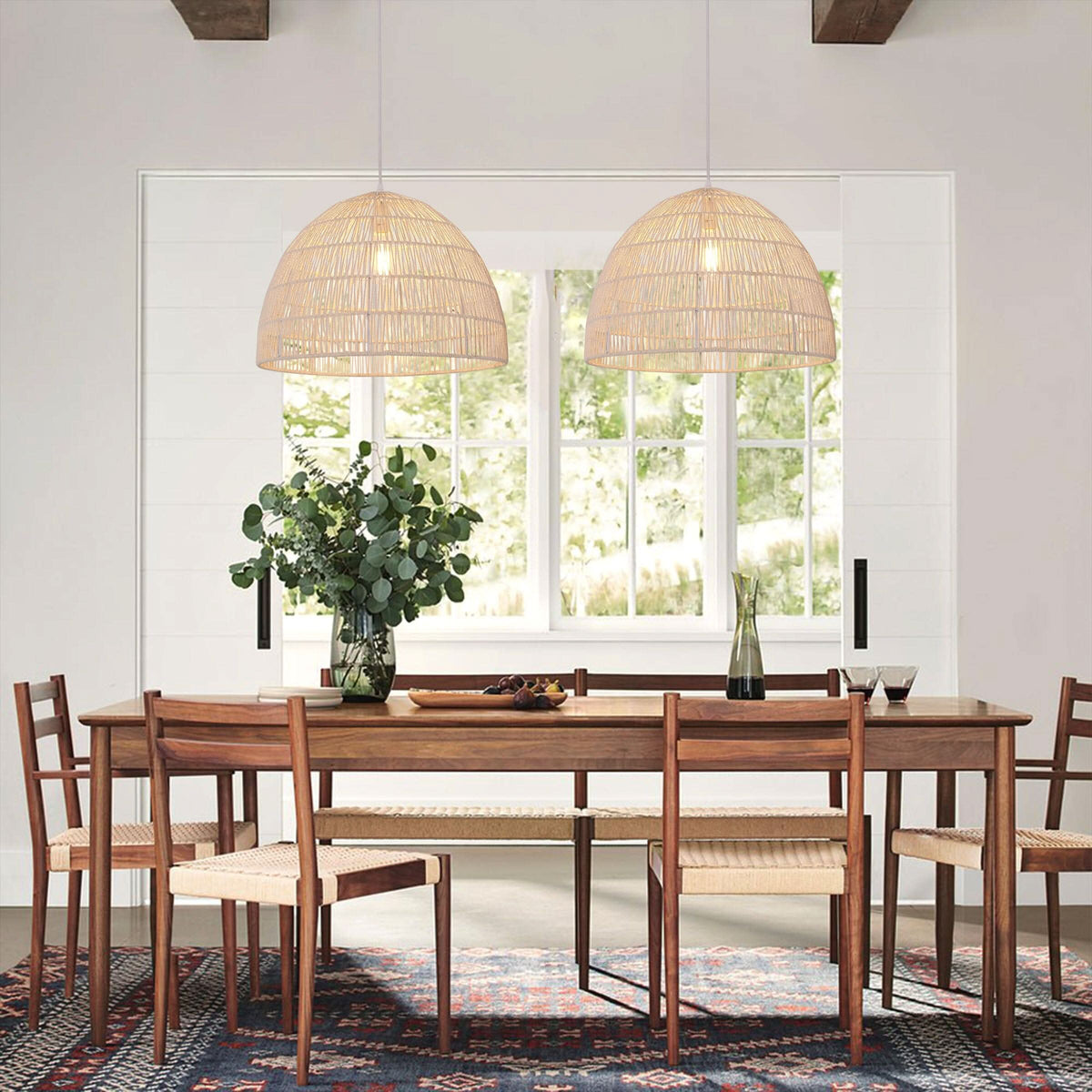 Lightsin Cella-Handwoven Paper Rope Dome Pendant Light – Eco-Friendly Ceiling Pendant Light with Iron Frame for Kitchen Island, Dining Room, or Living Room Lighting