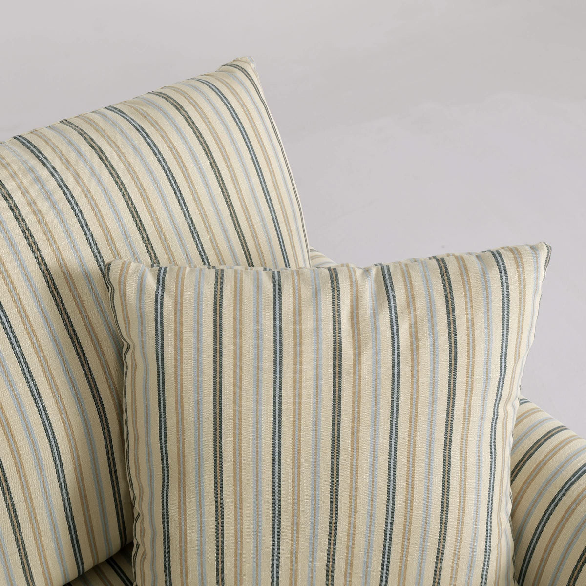 Cottonfy Striped Cotton Linen Blend Rolled Arm Sofa with Soild Wood Bun Feet