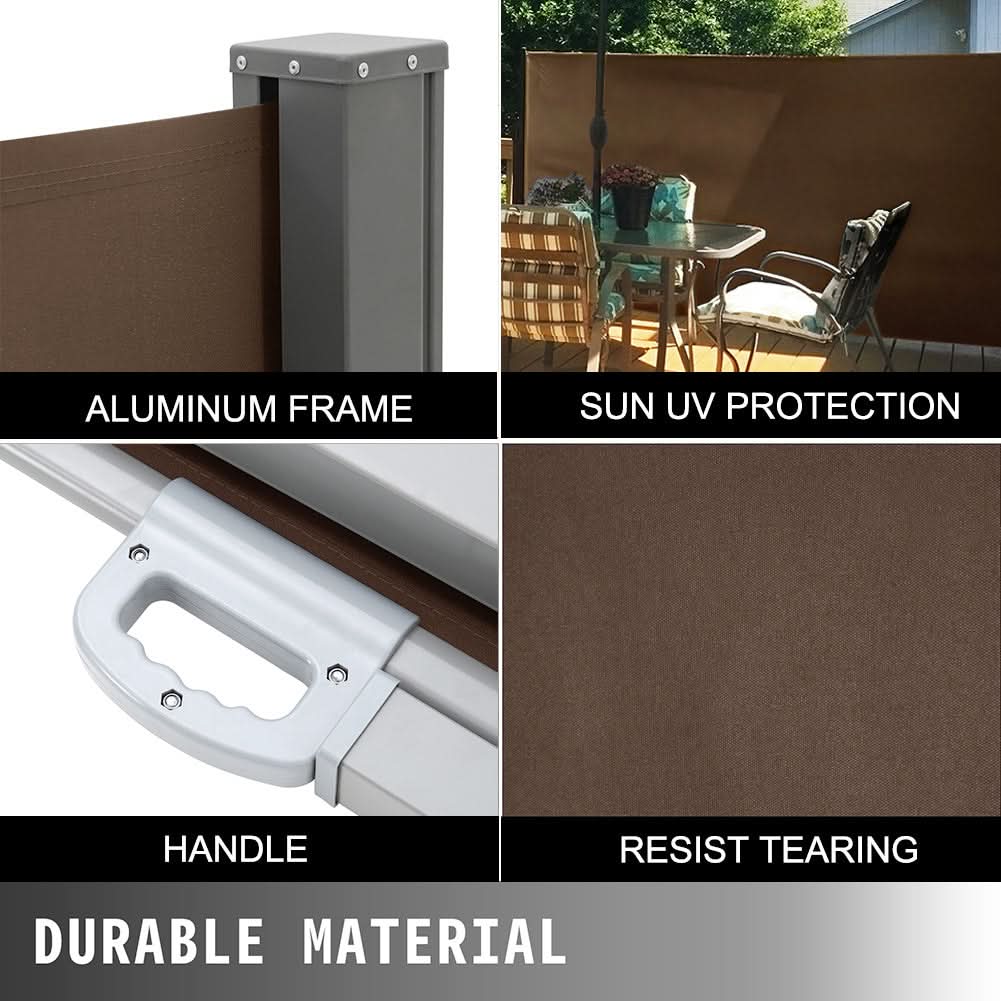 9ft Awning Outdoor Retractable Privacy Side Awning (Grey/Brown)