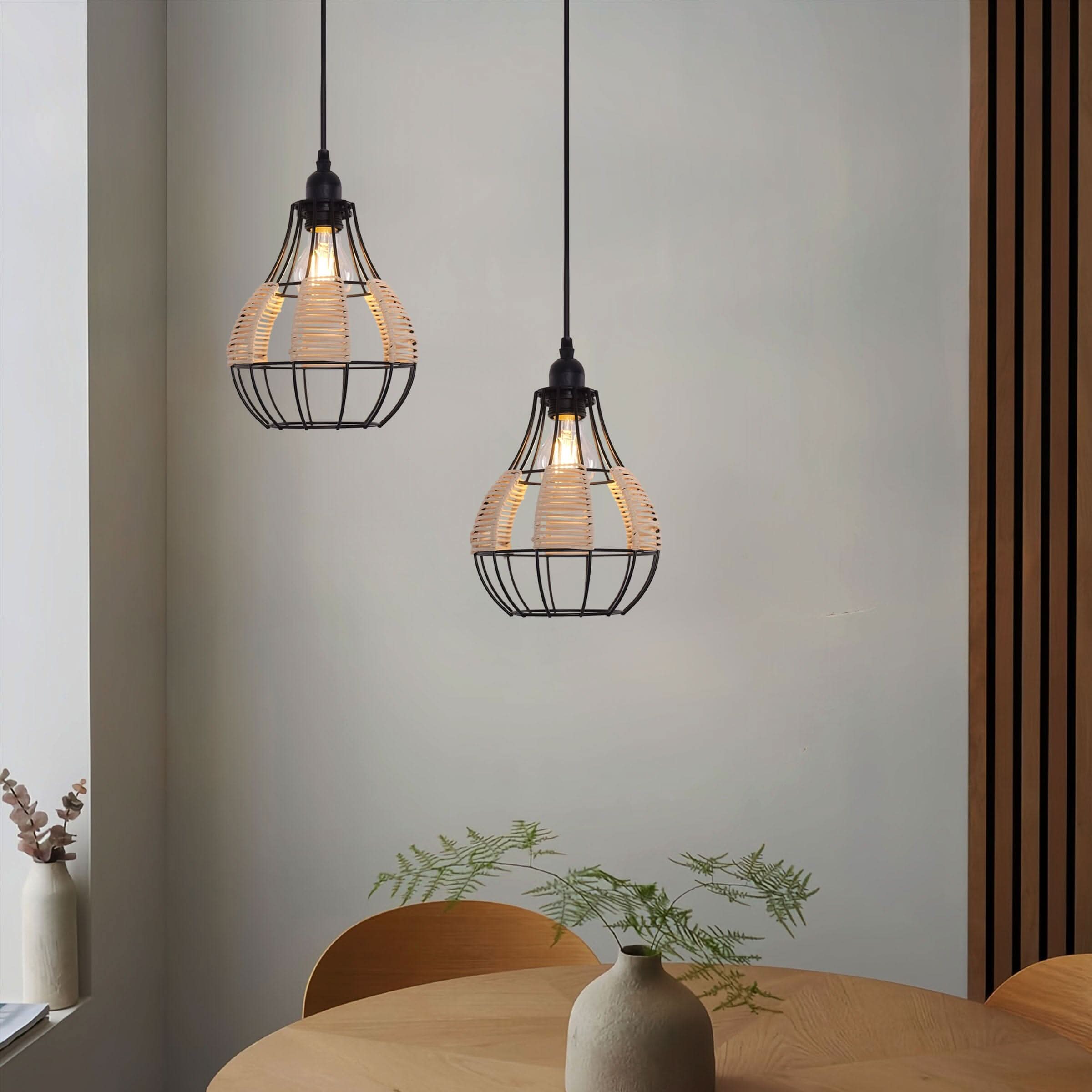 Glyph-Lightsin Rustic Iron Woven Rattan Pendant Light for Dining Room, Reading Corner & Bedroom