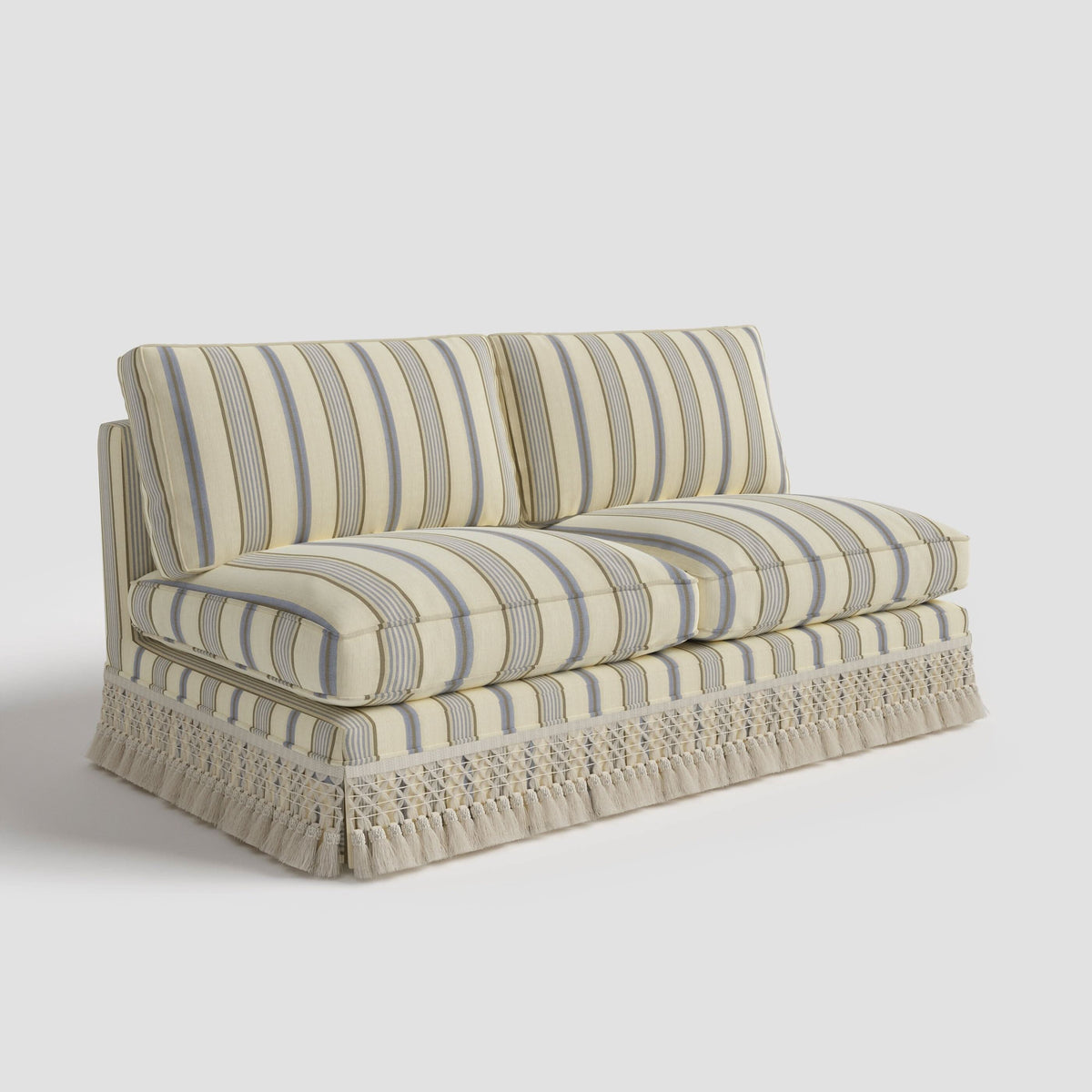 Armless Sofa with Fringed Trim and Removable Covers