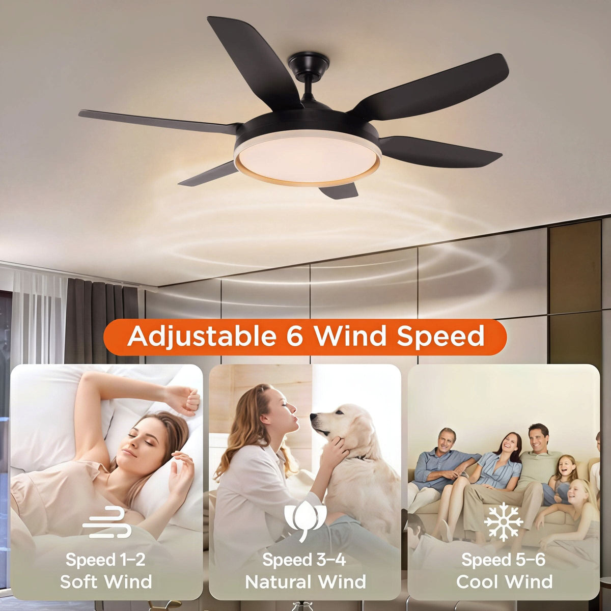 Lightsin Modern Black 57inch LED Ceiling Fan with Remote Control