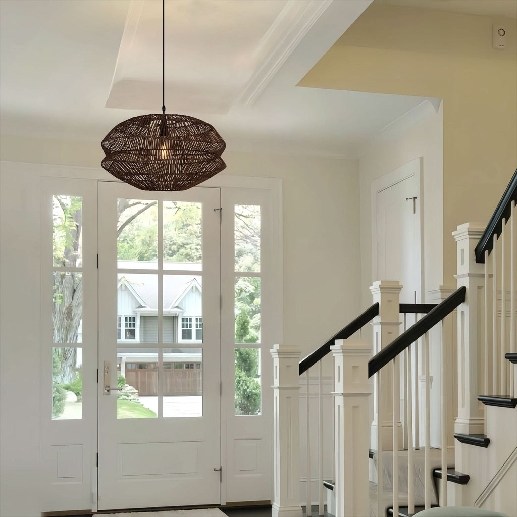 Lightsin Eco Friendly Rattan Pendant Light Handwoven Rustic Farmhouse Ceiling Light