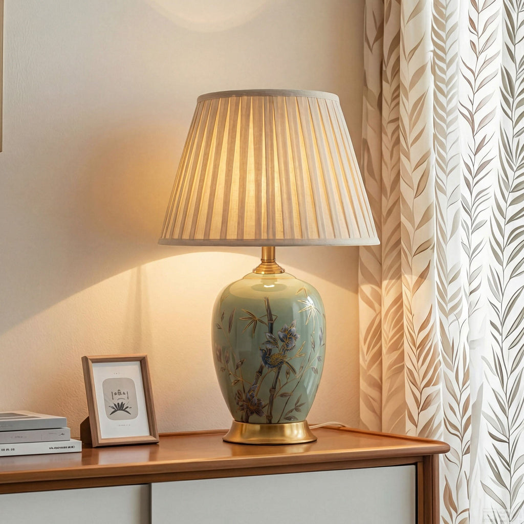 Lightsin Green Bamboo & Bird Ceramic Table Lamp with Seamless Dimming