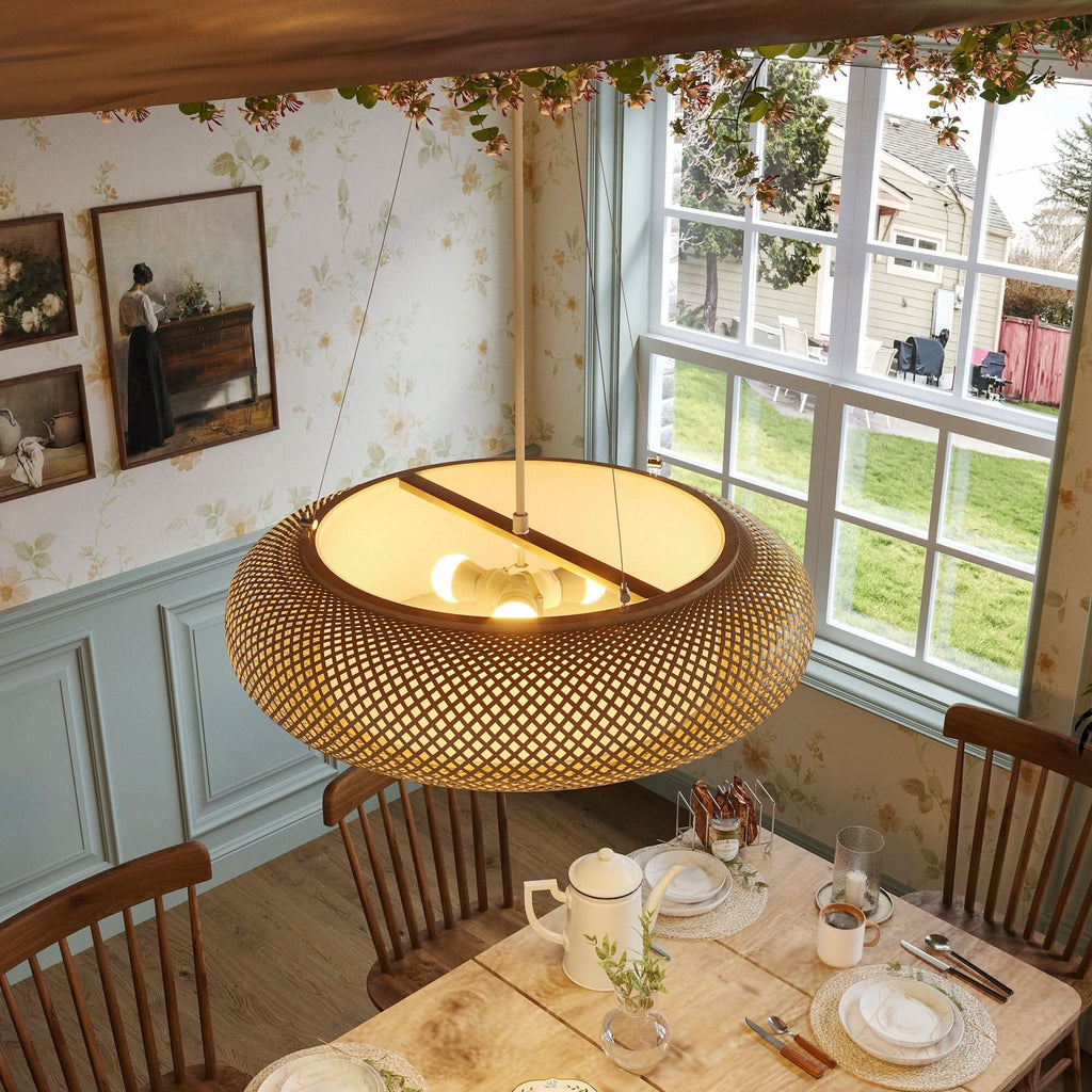 Lightsin Lutta-Handwoven Bamboo Pendant Light for Kitchen Island or Living Room