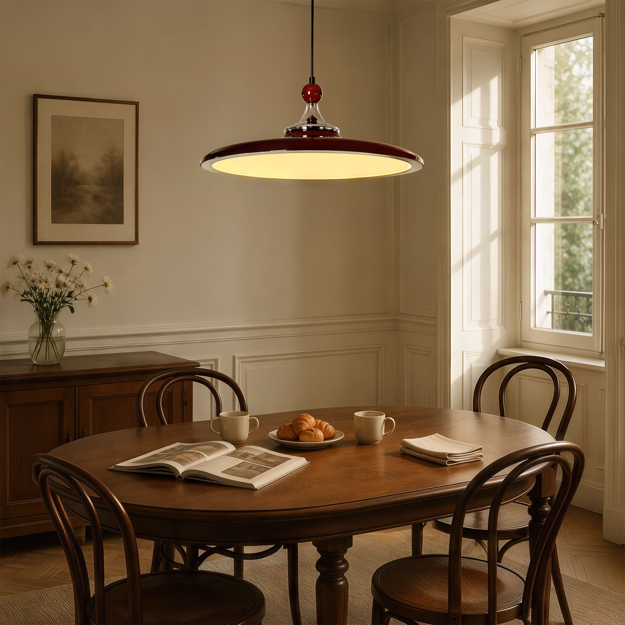 Red Iron Pendant Light | Colour-Changing E27 Ceiling Lamp