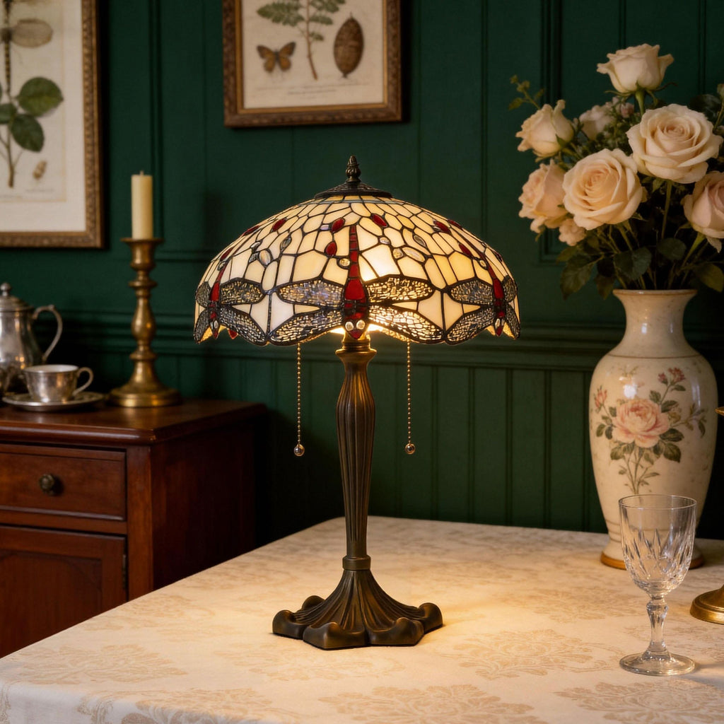 Lightin Tiffany Table Lamp | Handcrafted Stained Glass Dragonfly Series