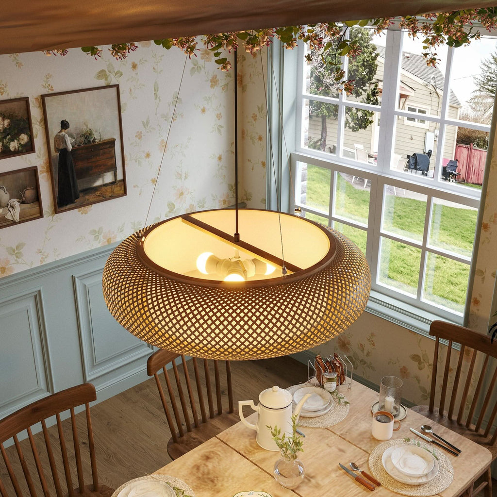 Lightsin Lutta-Handwoven Bamboo Pendant Light for Kitchen Island or Living Room