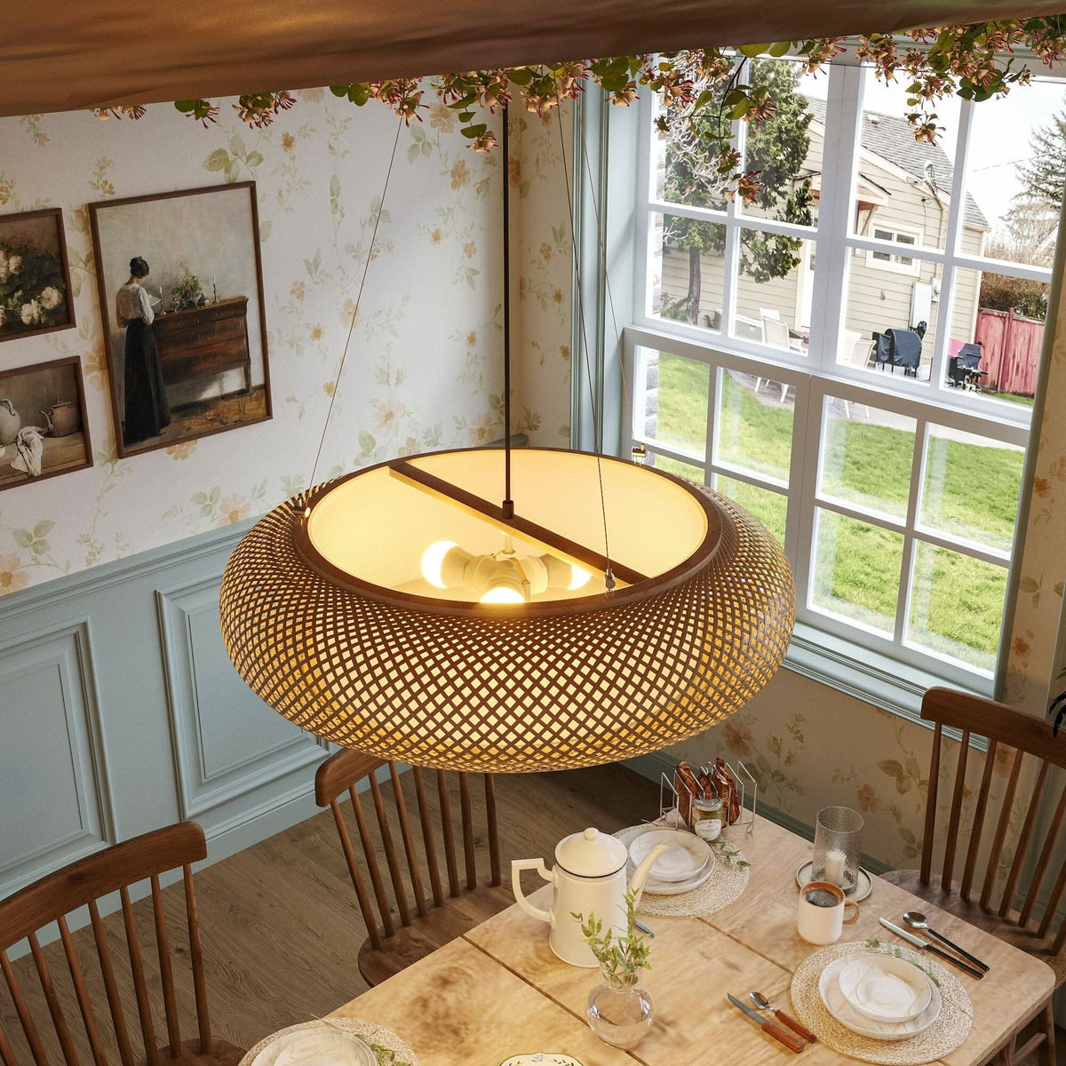 Lightsin Lutta-Handwoven Bamboo Pendant Light for Kitchen Island or Living Room