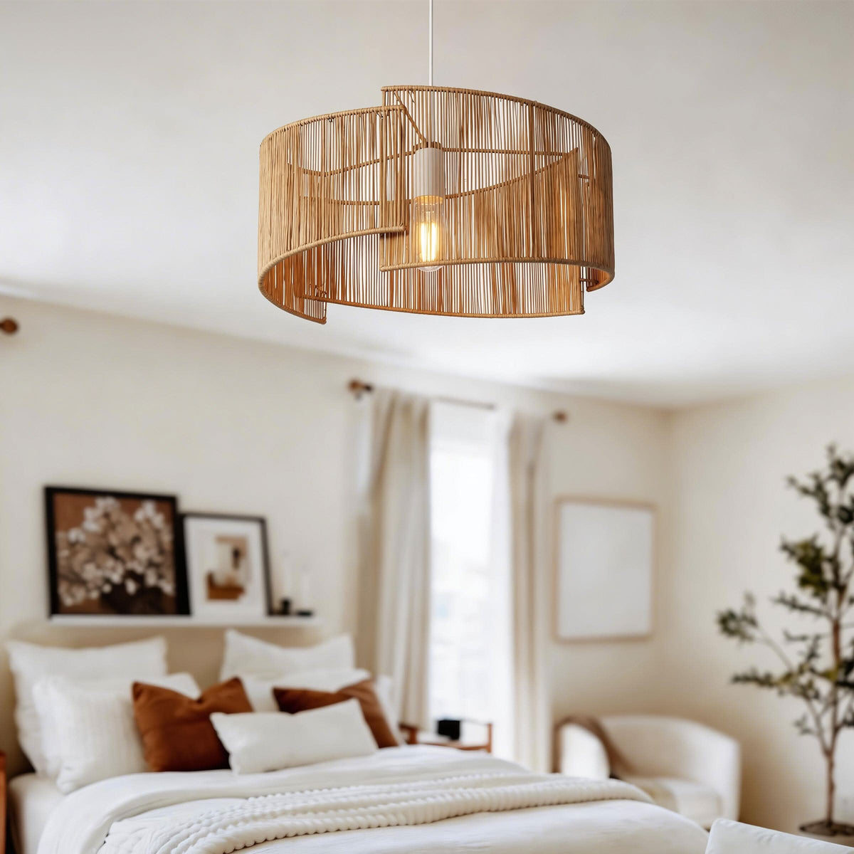 Lightsin Twist  Handwoven Paper Rope Pendant Light for Cozy Living Spaces