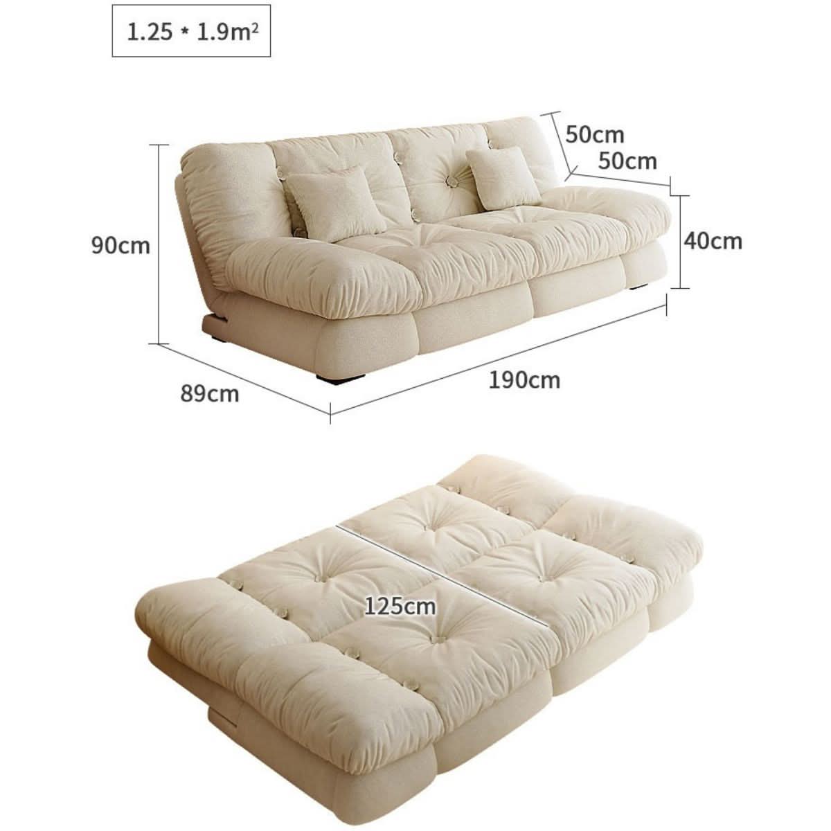 Cottonfy Upgrade Cream Cloud Double Folding Sofa Bed with Storage