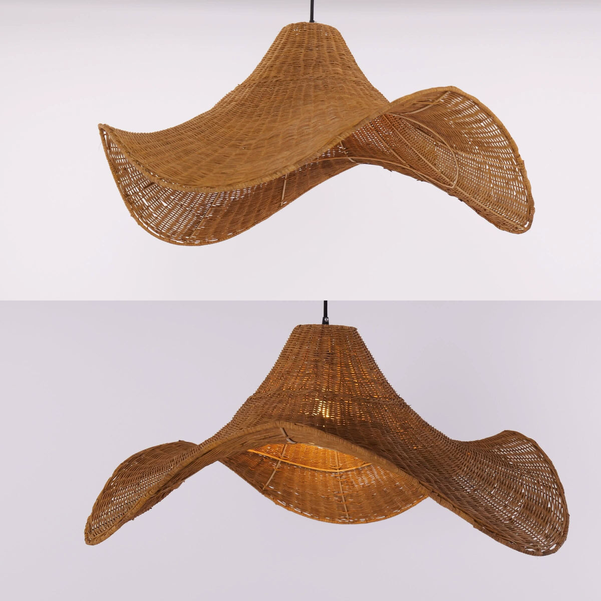 Lightsin Handwoven Rattan Pendant Light Natural & White Hat-Shaped Ceiling Light