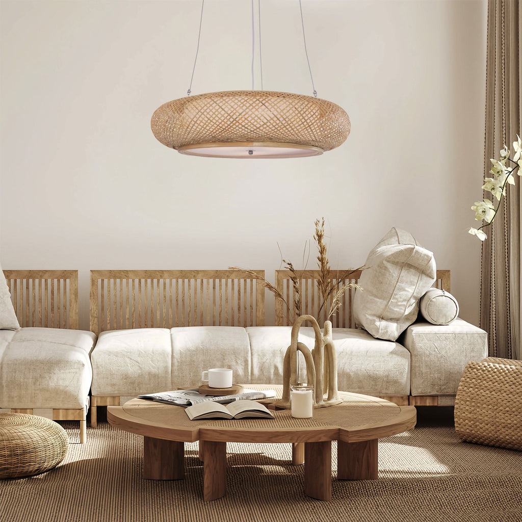 Glyph-Lightsin Rustic Iron Woven Rattan Pendant Light for Dining Room, Reading Corner & Bedroom