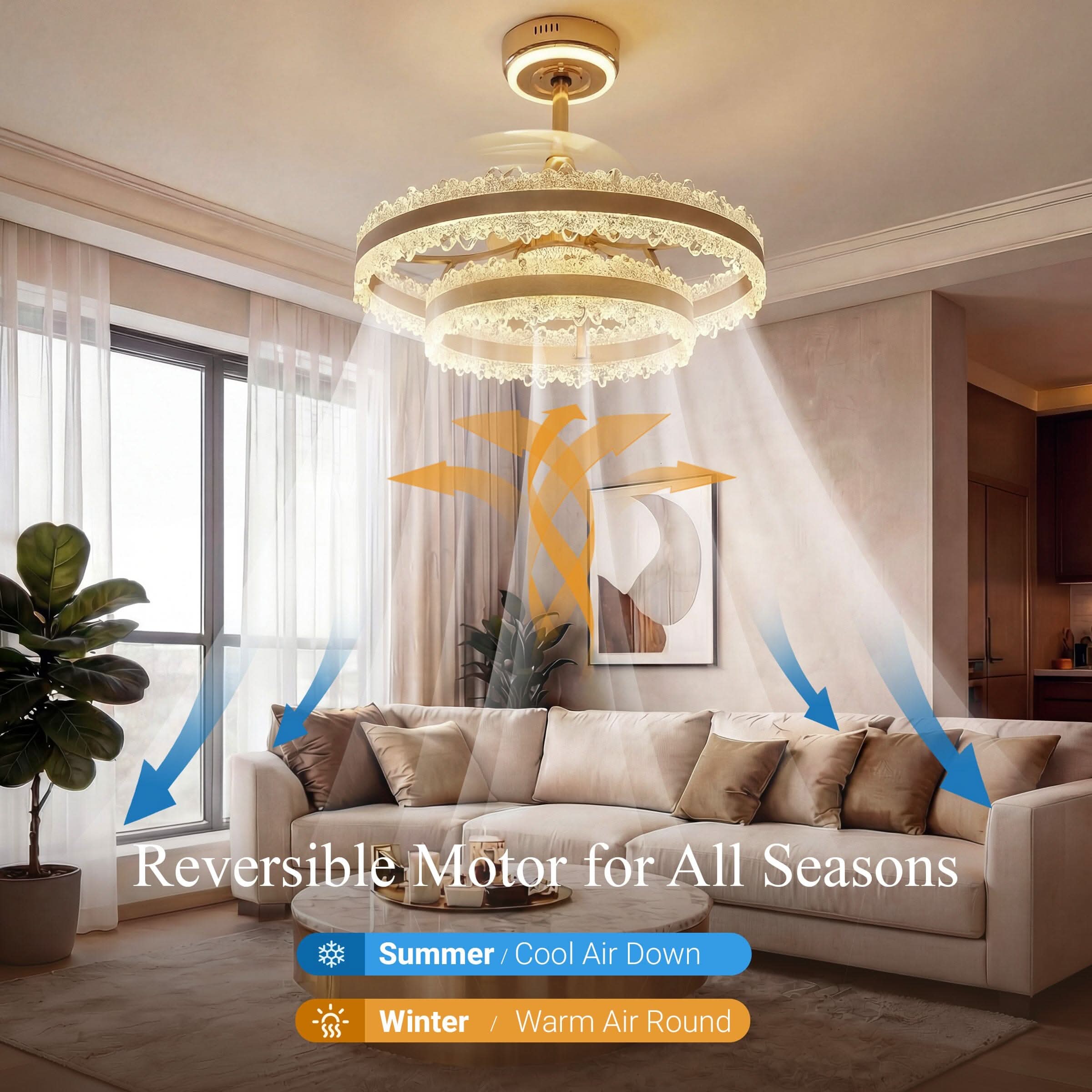 Lightsin Modern Gold Halo Ceiling Fan Light with Remote, 6 Speeds & 3 Colour Temperatures