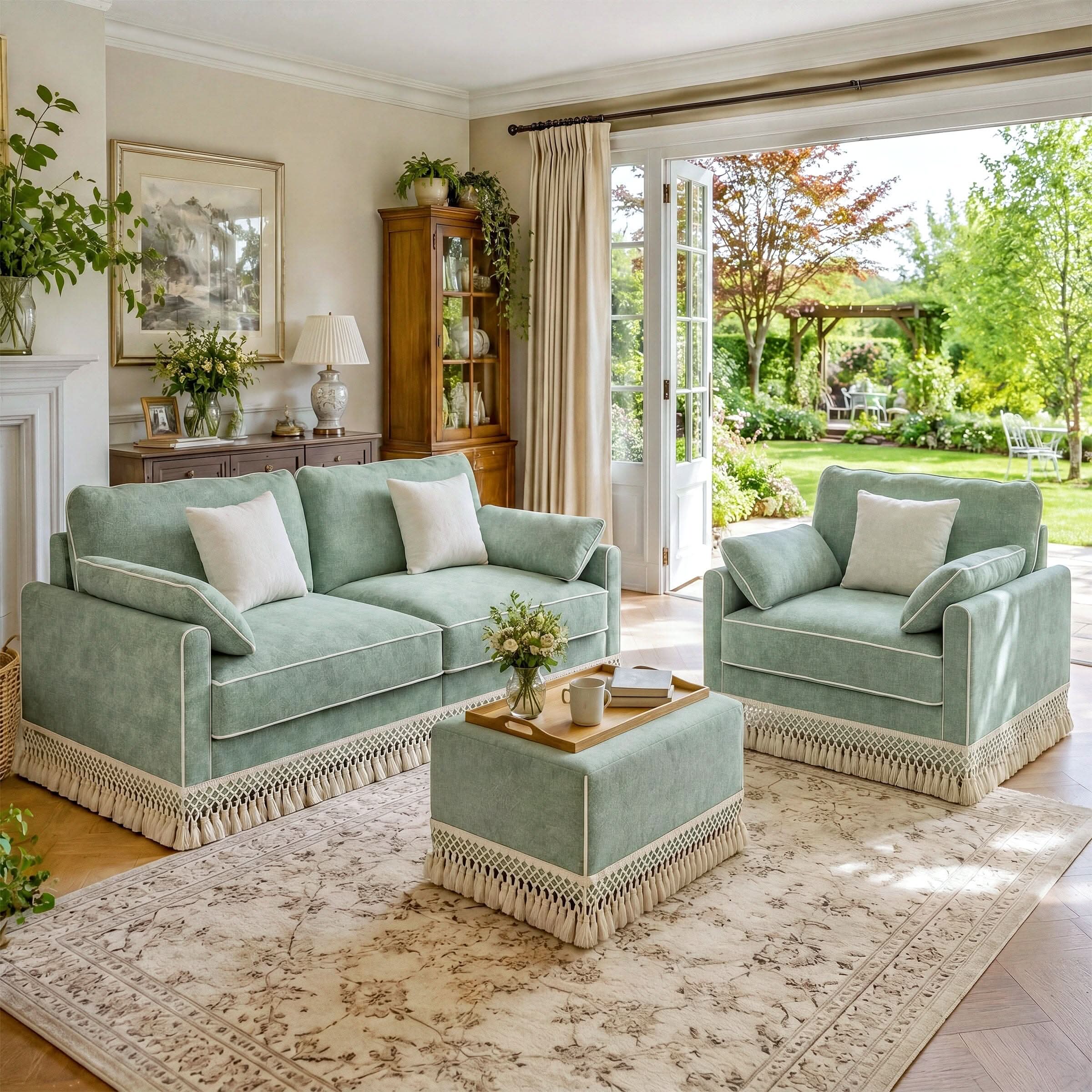 Cotton Linen Detachable Modular Sofa with Fringed Trim