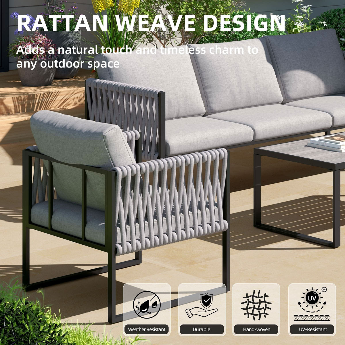 4 Piece Aluminium Outdoor Sofa Set with Glass Table Garden Furniture