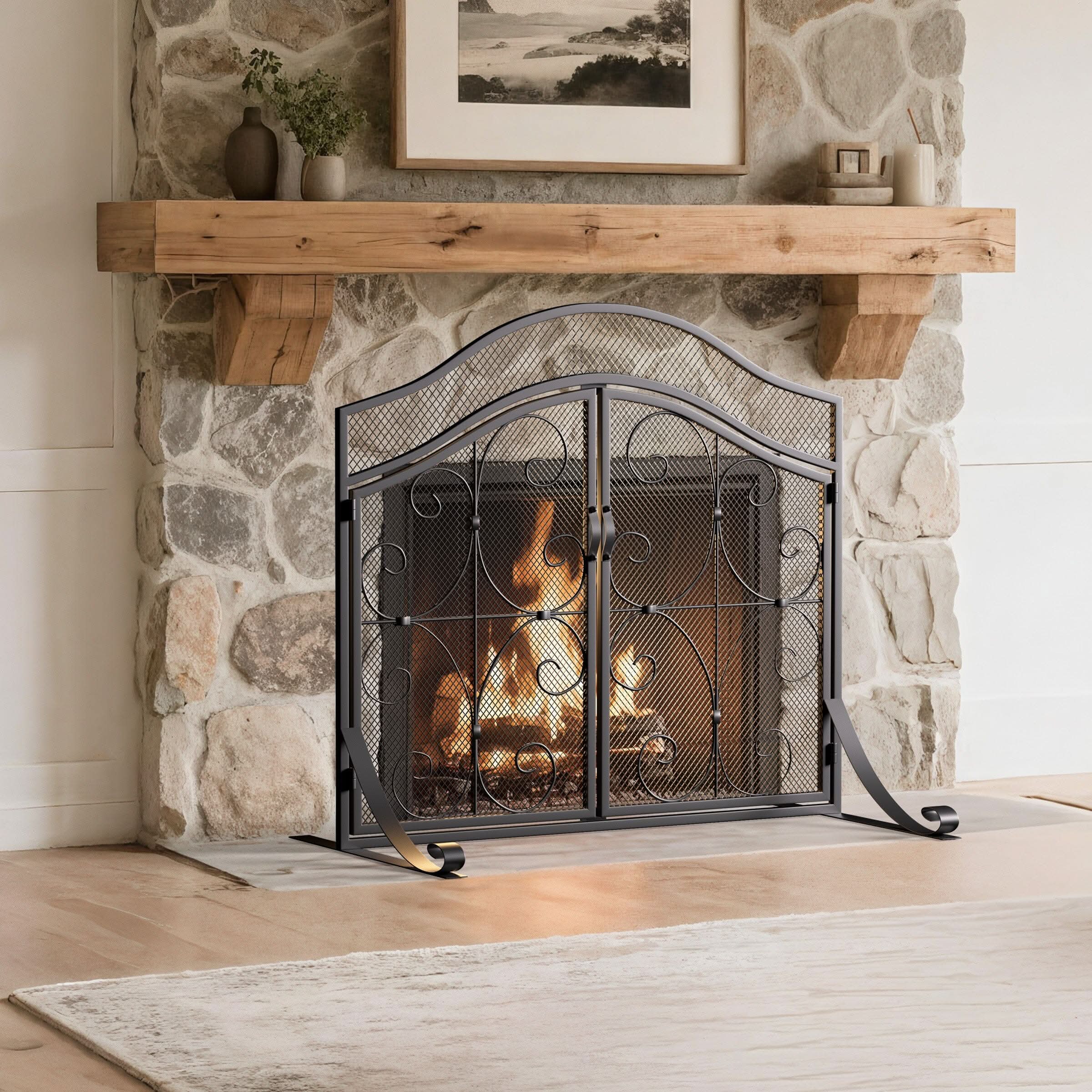 Smallbee Iron Fireplace Screen Black Powder-Coated – 90x32x78.8cm