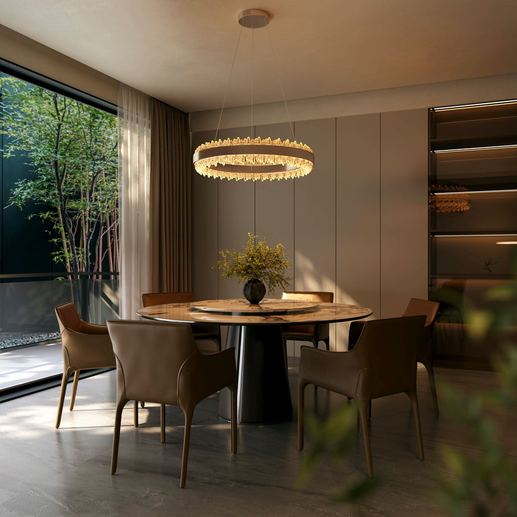 Lightsin Crystal LED Pendant Light Gold Circular Chandelier with Crystal Edges