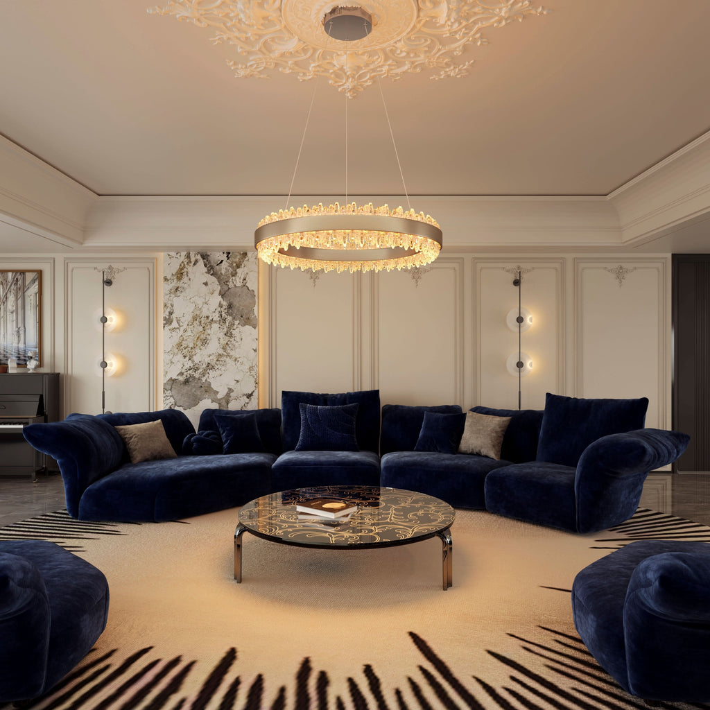 Lightsin Crystal LED Pendant Light Gold Circular Chandelier with Crystal Edges