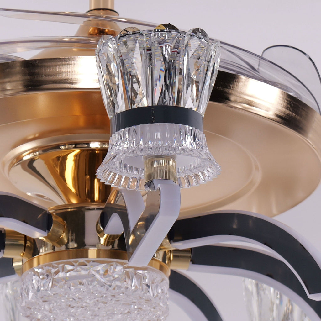 Lightsin Ceiling Fan Light with Gold Copper and Crystal 78cm Elegant Fan Light