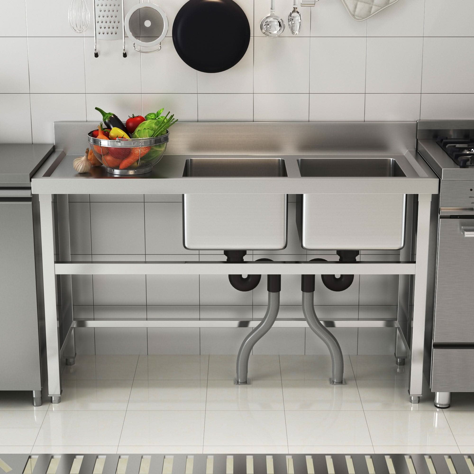 4ft Stainless Steel Kitchen Commercial 3-compartment Sink with Drainboard