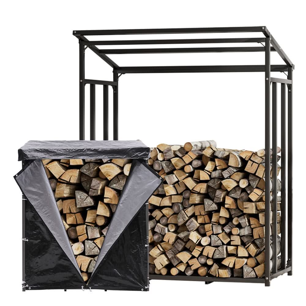 Garden Metal Tube Firewood Rack with PE Cover Roof