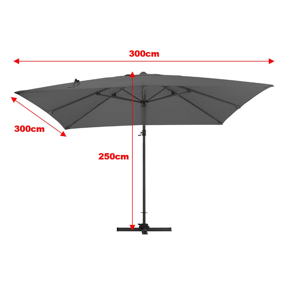 3 x 3M Wide Garden Parasol Outdoor Hanging UV Resistant and Waterproof Umbrella for Patio