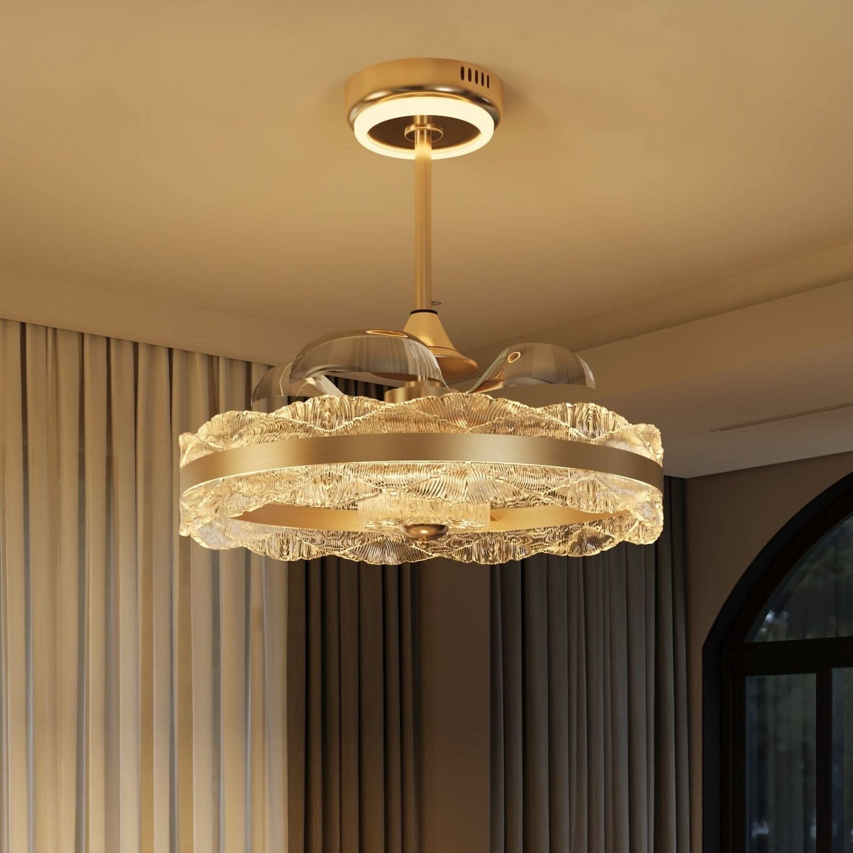 Lightsin Luxury Gold Frame LED Ceiling Fan Light with Retractable Blades
