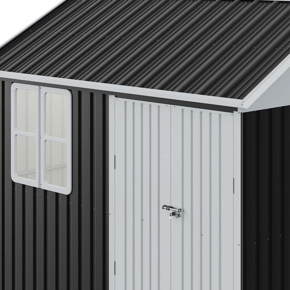 7X4ft/8.5X5.5ft/10x8ft Charcoal Black Storage Shed with Double Doors and Grid Window