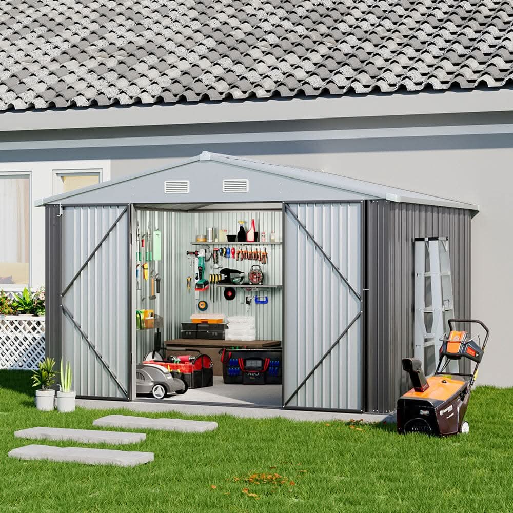 3×5 ft/ 4×6ft/ 6×8 ft/ 10×8ft/ 10×10ft/ 10×12ft Metal Outdoor Garden Storage Shed Motorcycle Sheds with Lockable