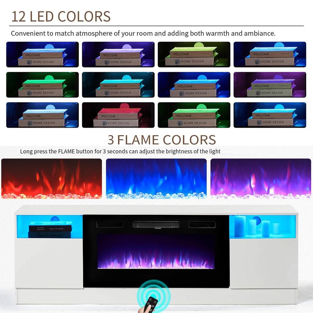 36 Inch Recessed Electric Fireplace TV Stand with Closed Storage