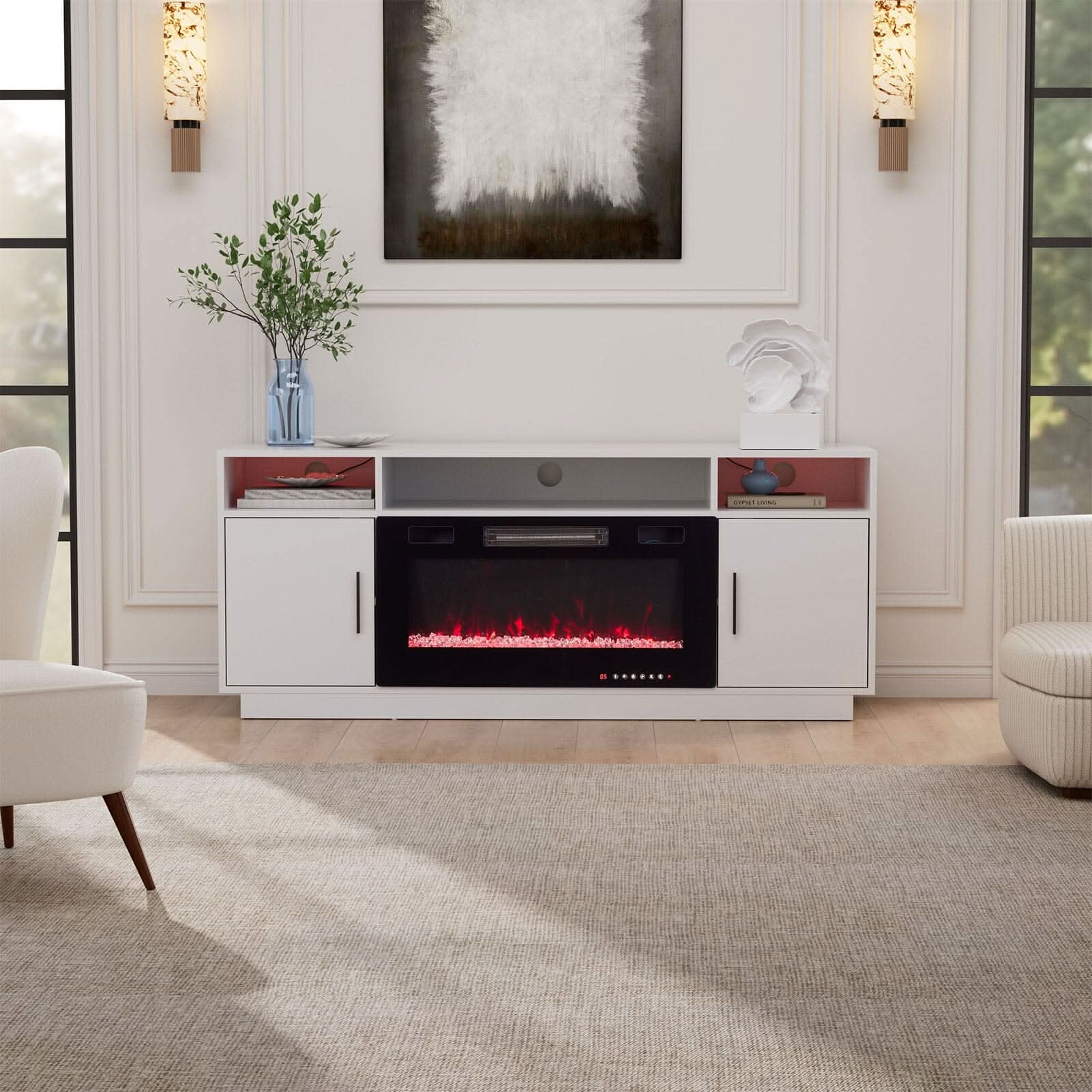 30Inch Electric Fireplace TV Stand | Large Media Cabinet with 24 Colour Options
