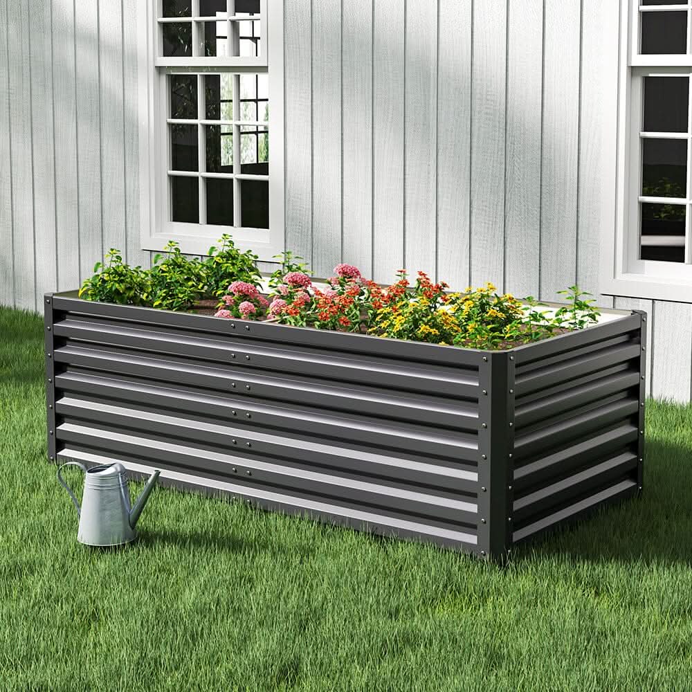 180×90×57cm Charcoal Black Rectangular Raised Garden Bed in Galvanized Steel
