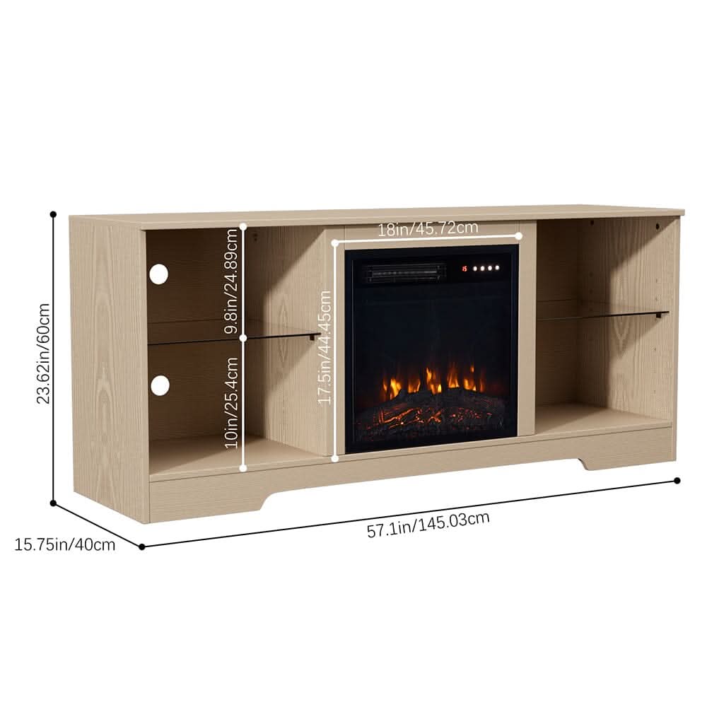 Wood Grain Fireplace Cabinet with 18inch Electric Fire | Touchscreen-enabled & remote-controlled