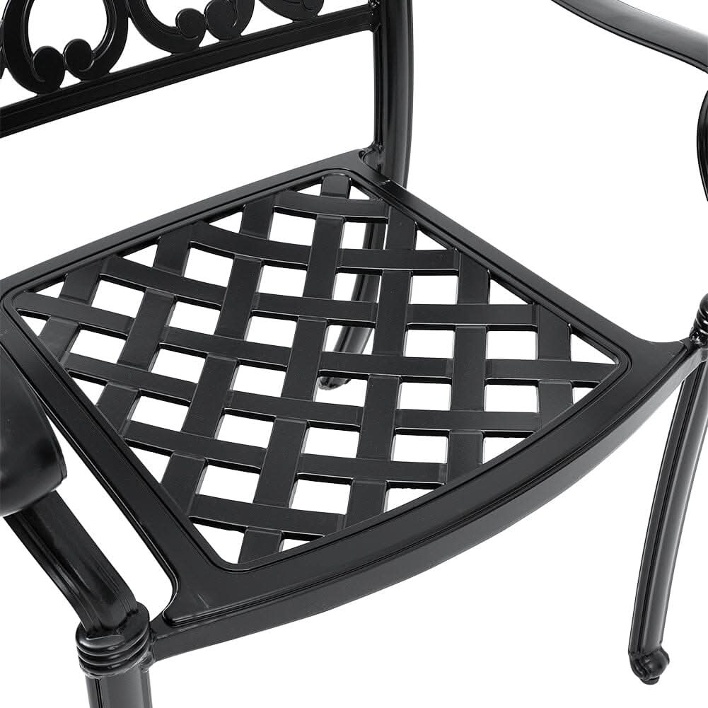 4Pcs Cast Aluminum Patio Dining Armchair with Black Frame and white Cushions