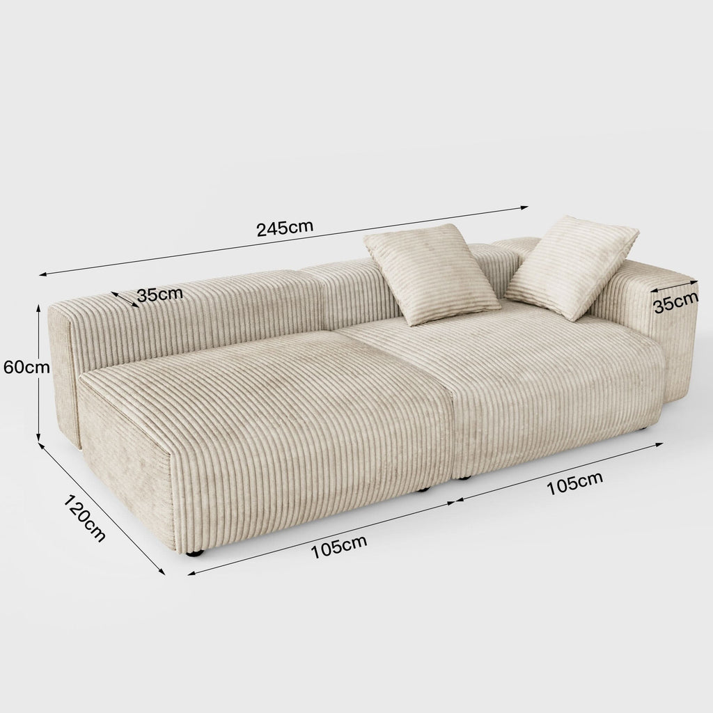 Cottonfy Corduroy Modular Wide Seat Chaise Sofa Block