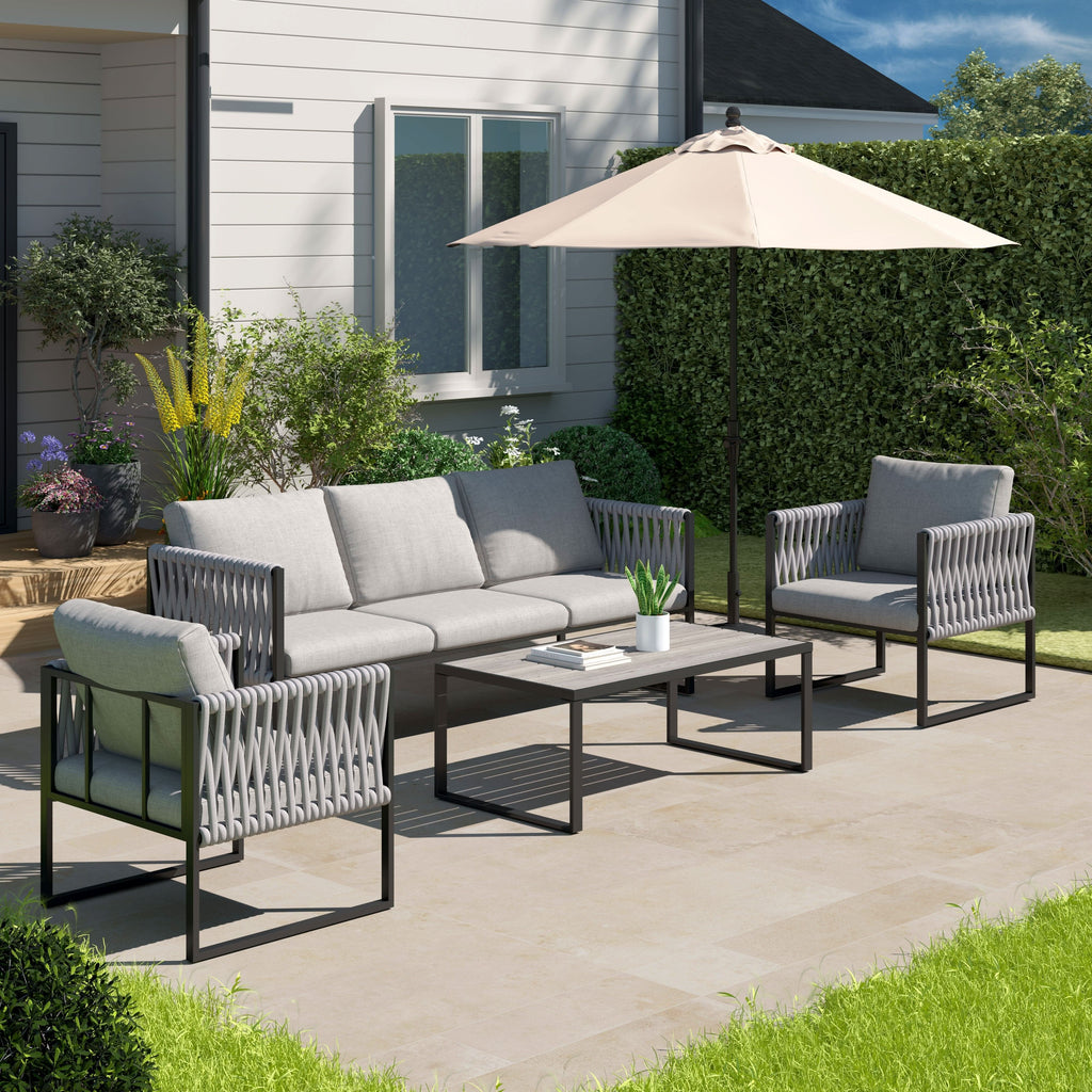 4 Piece Aluminium Outdoor Sofa Set with Glass Table Garden Furniture