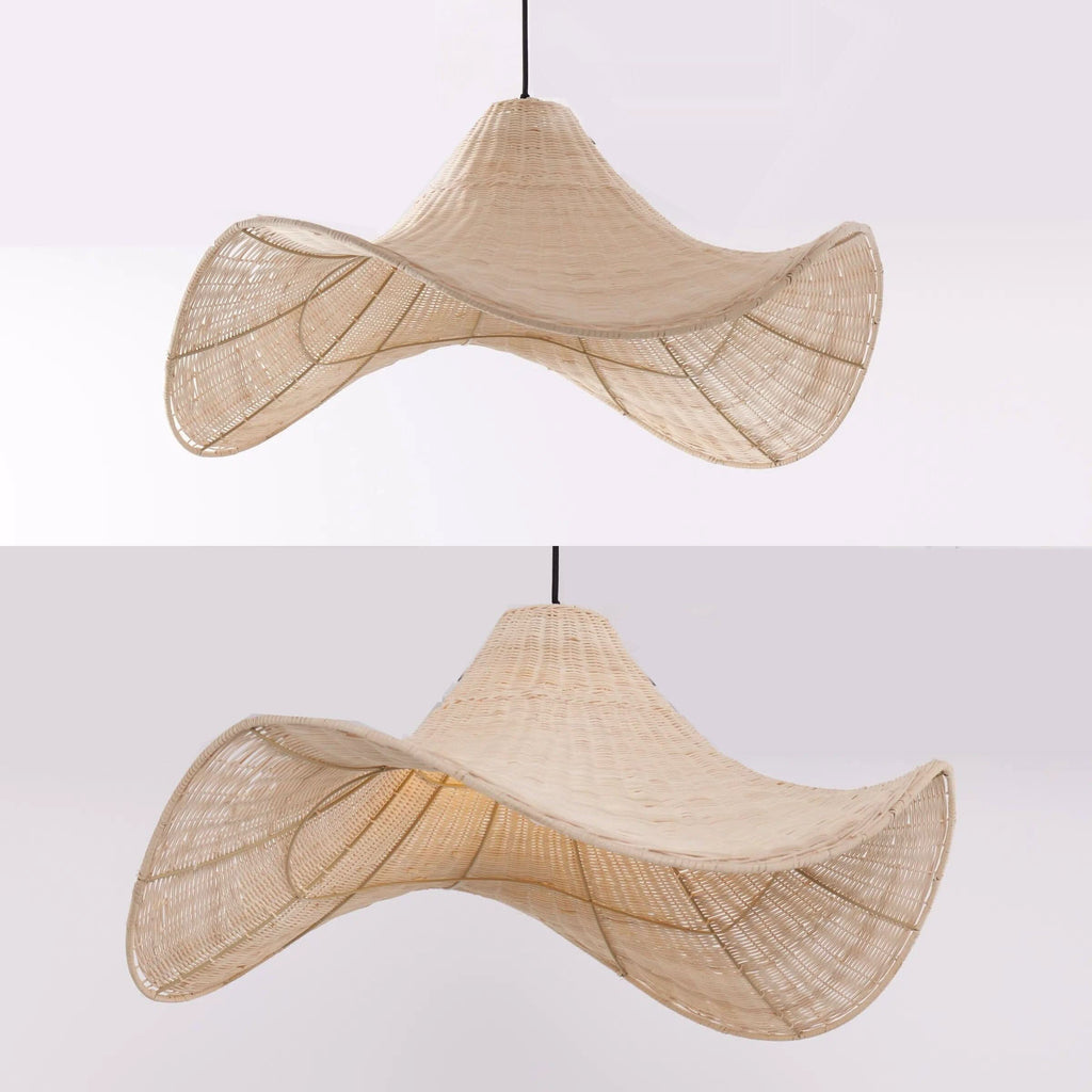 Lightsin Handwoven Rattan Pendant Light Natural & White Hat-Shaped Ceiling Light