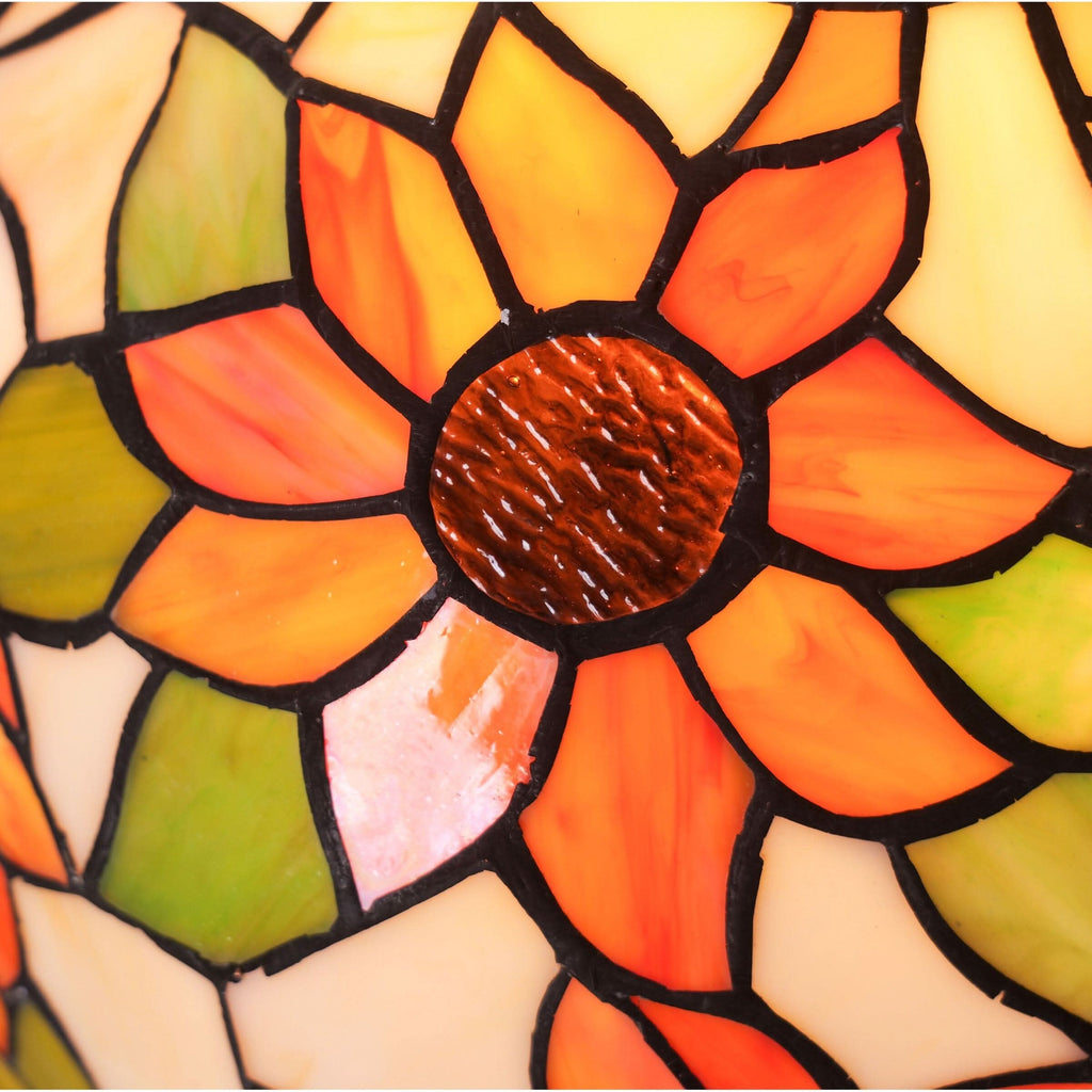Lightsin Tiffany Table Lamp | Handcrafted Stained Glass Floral Petals Series White and Green