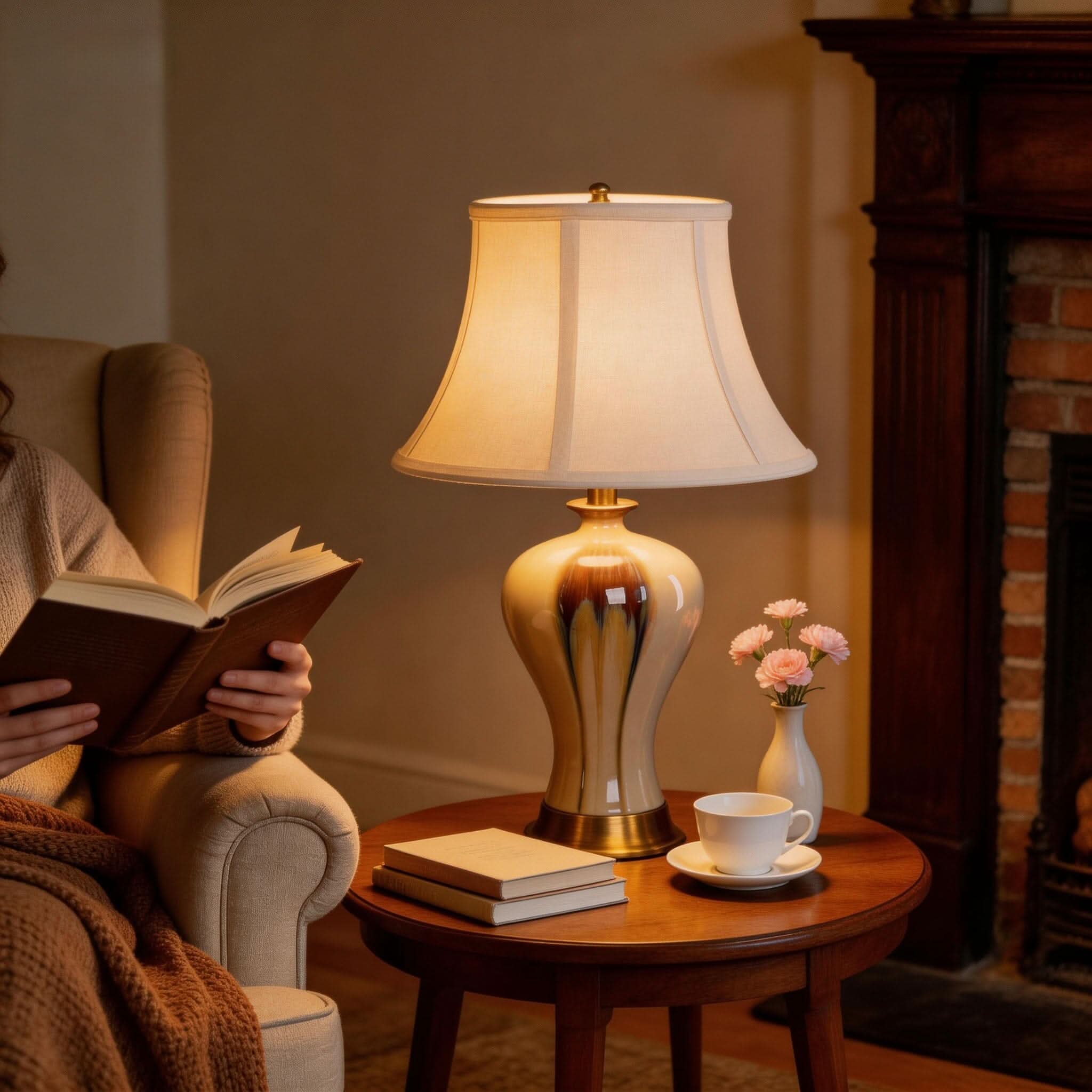 Lightsin Hand-Glazed ‘Earth & Gold’ Ceramic Table Lamp - A Unique Artisan Masterpiece