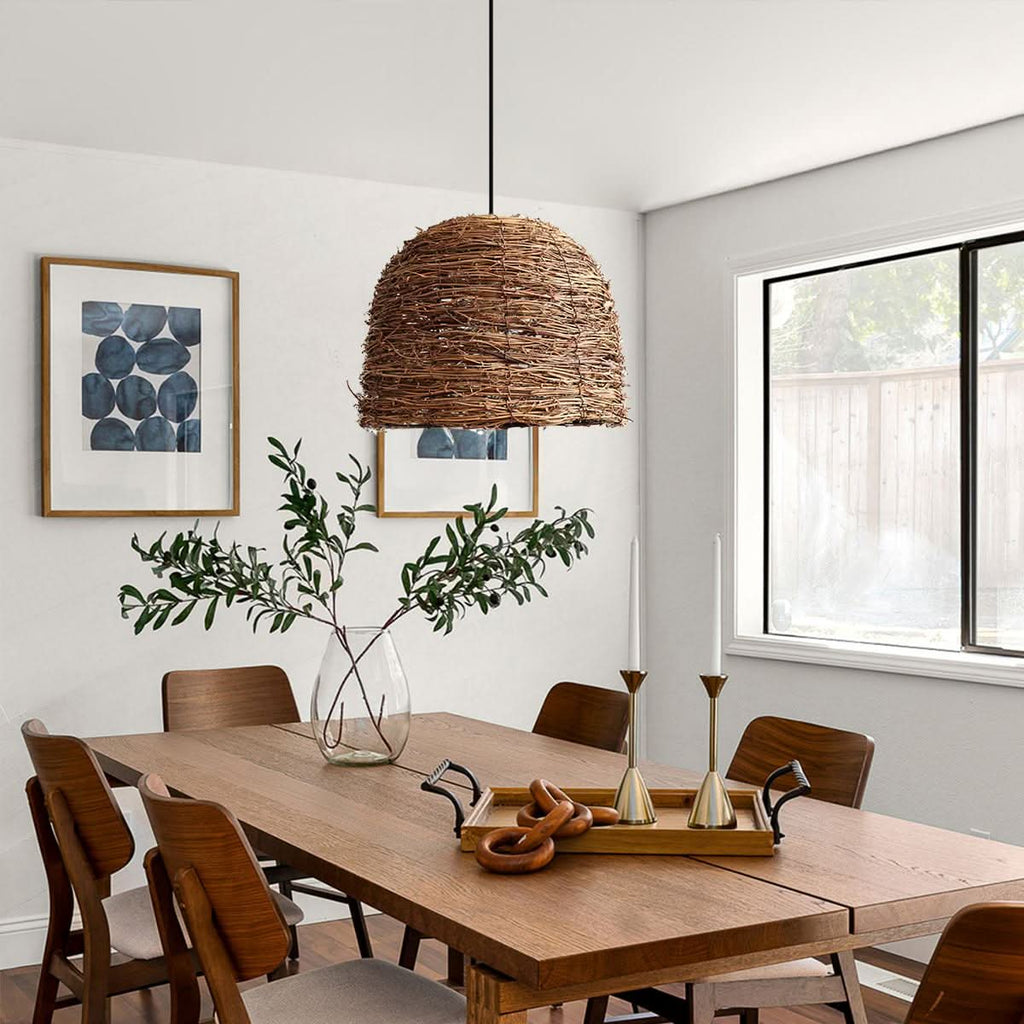 Lightsin Rustic Woven Rattan Dome Pendant Light for Cozy Interiors
