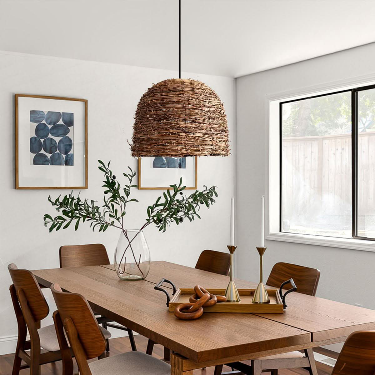 Lightsin Rustic Woven Rattan Dome Pendant Light for Cozy Interiors