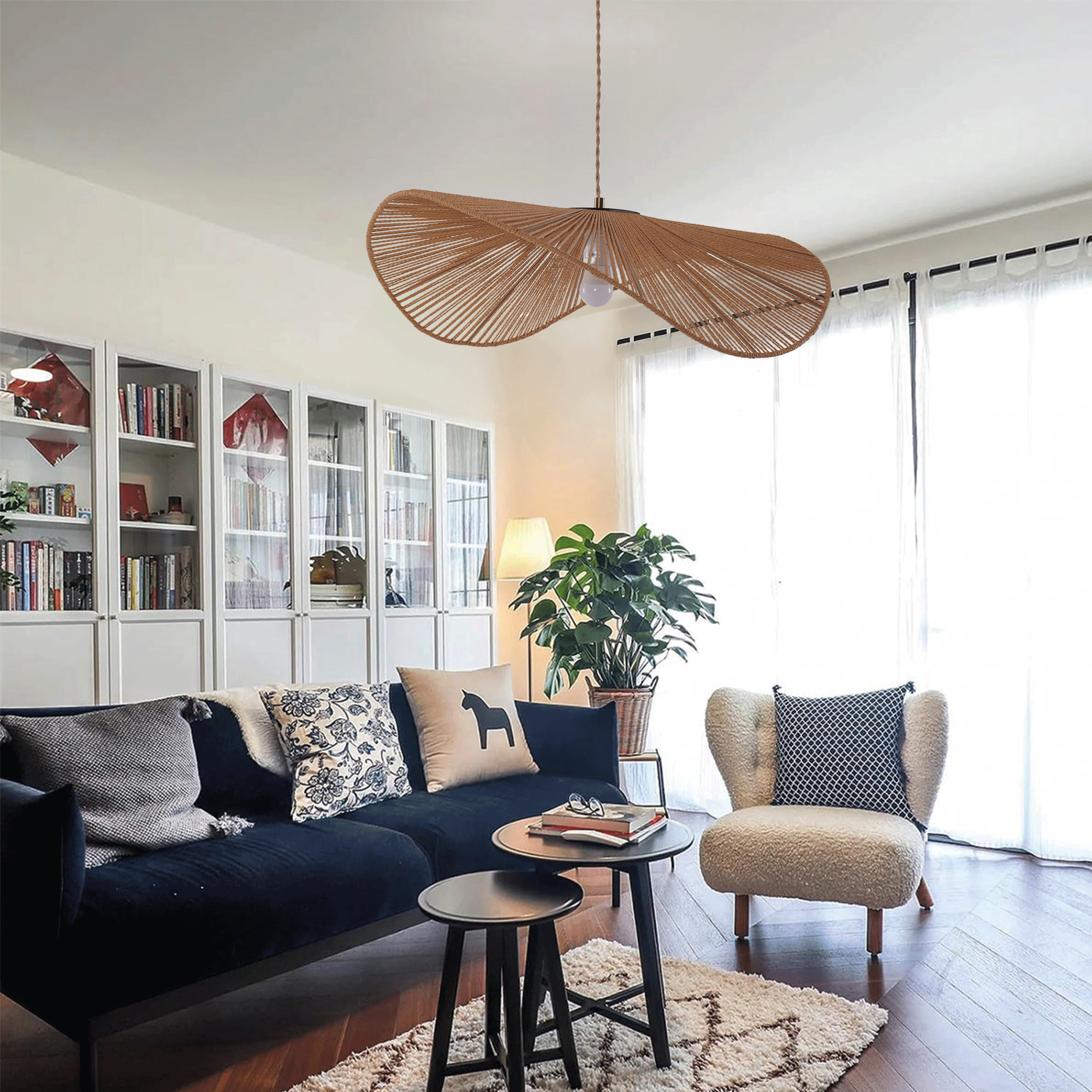 Lightsin Vintage Simple Creative Handwoven Hemp Rope Pendant Light Fixture
