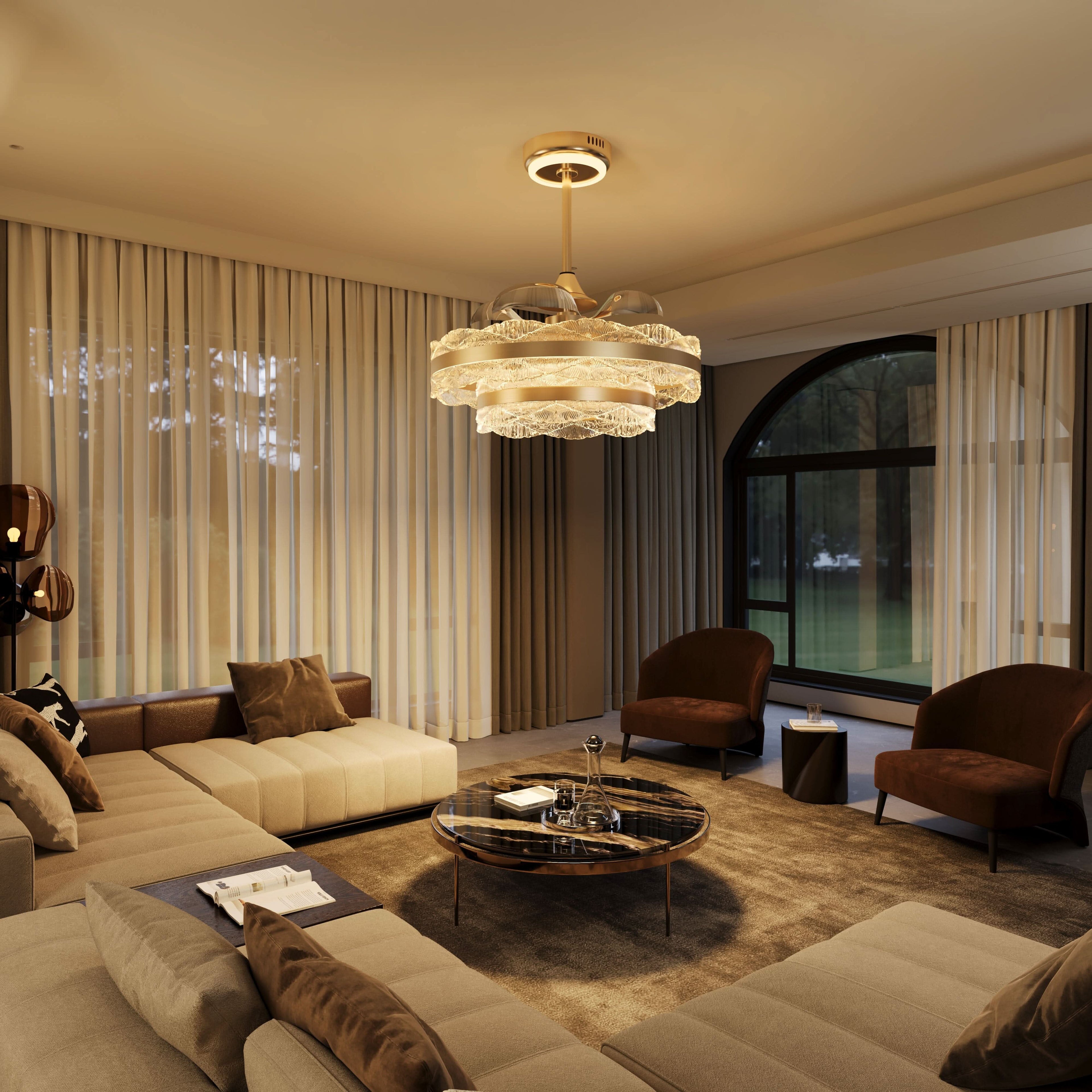 Lightsin Luxury Gold Frame LED Ceiling Fan Light with Retractable Blades